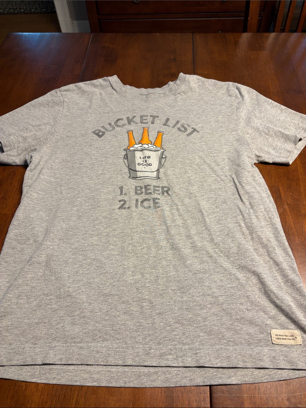 Life Is Good Gray 'Bucket List' Short Sleeve Tee with Beer Graphic